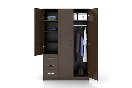 Photo of a brown wardrobe with open doors